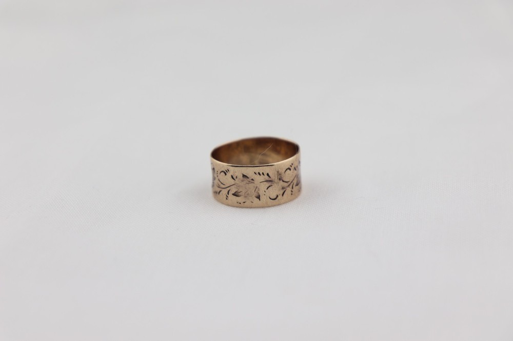 Victorian 10K rose gold BAND ring Wide Leaf Leaves Flowers Vines 3.1 g sz 7