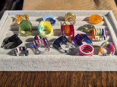 40+ Vintage Bakelite Lucite Etc plastic ring collection! Many sizes & designs!