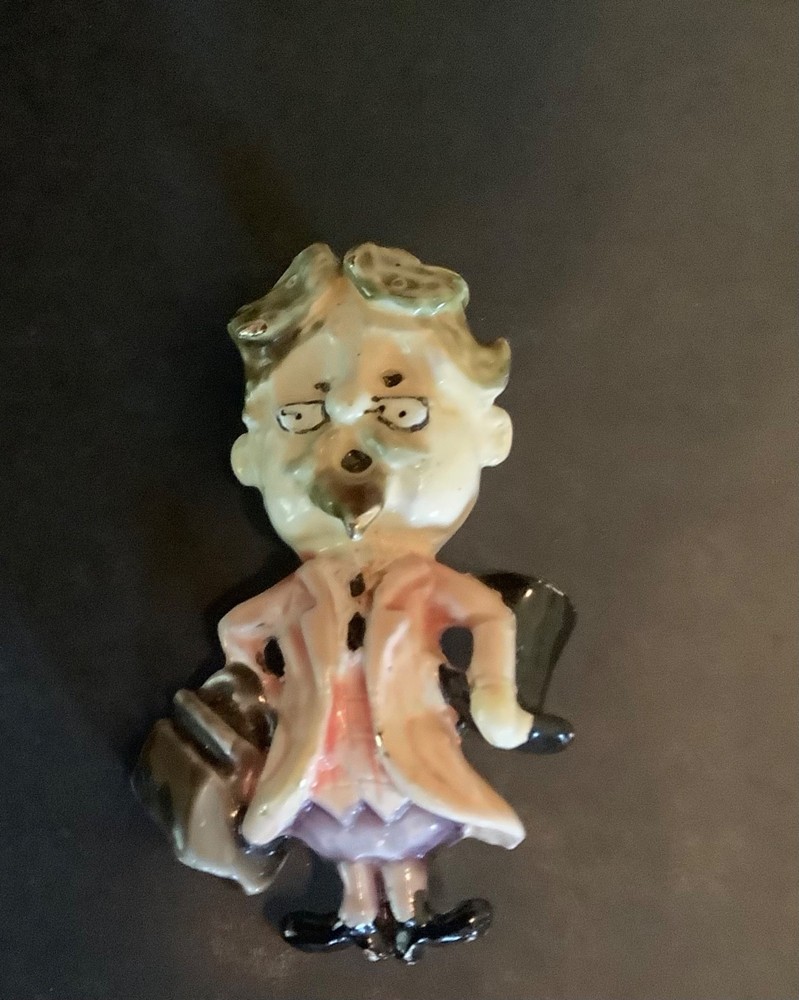 VINTAGED SIGNED HAR CREATIONS ENAMELED DOCTOR IN PINK SUIT CHARACTER BROOCH