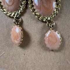 Vintage Earrings Fashion Jewelry Retro Peach Swirl Costume Stud Dangle Oval Used