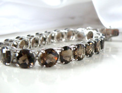 Sterling Silver 925 Natural 8mm Smoky Quartz Large Gemstone Tennis Bracelet 7.5″