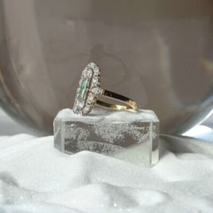 Vintage Art Deco Emerald Lab Created Diamond Wedding 925 Sterling Silver Ring