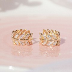 Leaf Branch Huggie Hoop Earrings 2.4 Ct Simulated Diamond 14K Yellow Gold Over