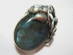 Vintage 70s Sterling Silver & Large Labradorite Cab Handmade Pendant Brooch