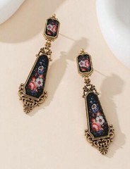 Vintage Floral Painting Victorian Style Dangle Earrings