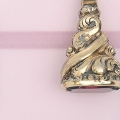 Antique Victorian Rock Crystal Red Foil Shield Gold Pate Fob Charm Pendant