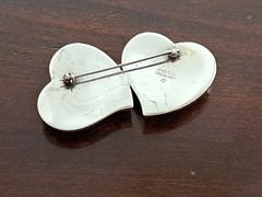 JONDELL SPAIN 925 Silver Puffy Hollow Double Love Dual Hearts Brooch Pin NEW