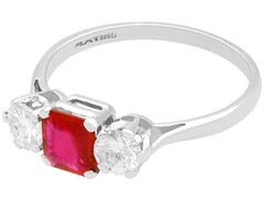 Antique 0.60Ct Burmese Ruby and 0.66Ct Diamond Platinum Trilogy Ring Circa 1915