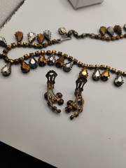 Vintage 1950s Made In Austria Stamped Trio, Prong Set Necklace Ring And Earrings