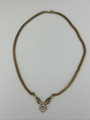 Vintage Style Wings Rhinestone Gold Tone Necklace 18 Inch