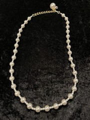 Vintage NWT Japan Labeled White Faux Pearl With Gold Tone Links 18” Necklace
