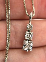 Vintage Sterling Silver 5mm Sparkling Clear Stack Gemstone Necklace 17.75″