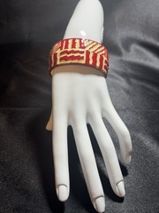 Vintage Lanvin Paris Couture Runway Red, Cream and Gold Enamel Bracelet-RARE!