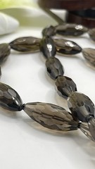 Vintage Art Deco Smoky Quartz Stone Faceted Long Bead Necklace 30”L