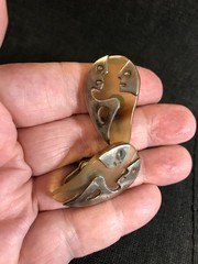 Vtg Sterling Silver & Horn or Lucite Modernist Man Woman Screw Earrings Mexico