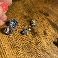 Vintage Blue Crystal Earrings Lot 3 Pairs Cluster Dangle Flower Retro Jewelry