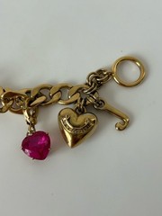 Vintage Y2K Juicy Couture Chunky Charm Bracelet Pink Crystal Heart Toggle 6.5”