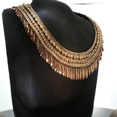 Rare Vintage Stella & Dot Egyptian Revival Necklace • Gold‑Tone Statement Bib