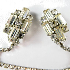 Vintage Signed WEISS Rhinestone Sweater Guard Clip Prong Set Clear Stones