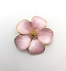 Vtg Set Pink Dogwood Flower Brooch and Post Earrings Set