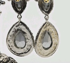 Aqua Blue Crystal Earring TEARDROP Silver Tone Pierced Dangle Couture 2.25 in