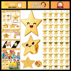Bulk Gold Star Pins – 25/50/100/150/300 Pcs Metal Motivational Brooches for 4th