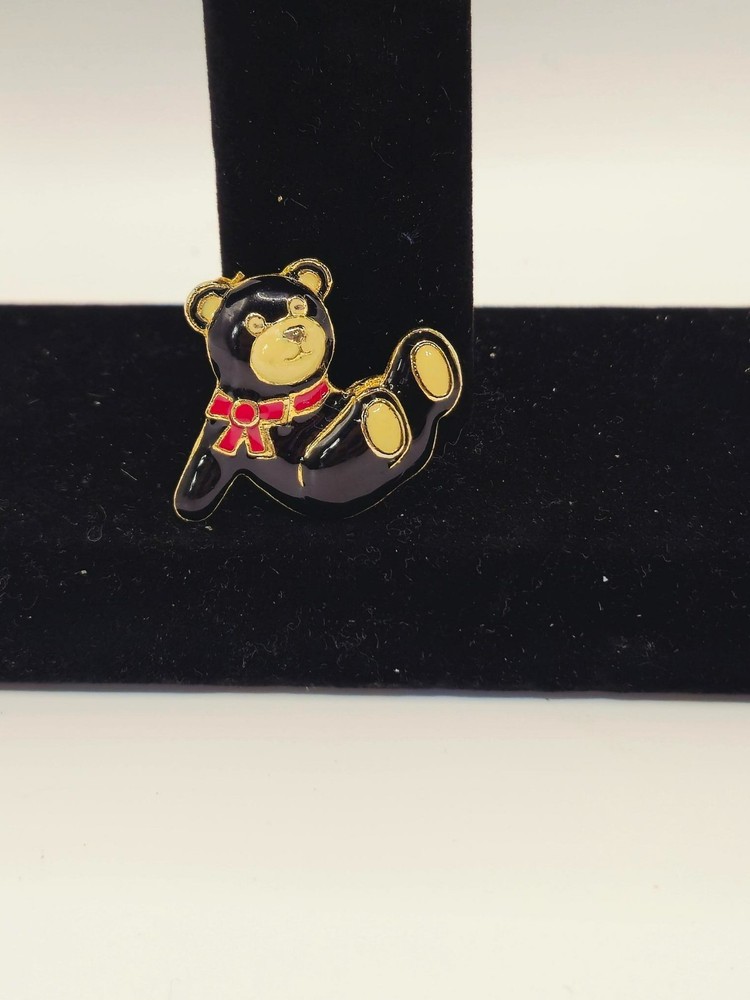 Vintage gold Tone Black Enamel Cloisonne Bear Brooch