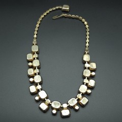 Vintage 1950s Amber Brown Rhinestone Bib Necklace Gold Tone 16 Inch