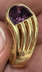 Vintage 18 KT HGE Gold Plated Amethyst Cocktail Statement Ring Size 8, 8.17 Gr