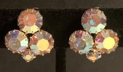 Aurora Borealis AB Clip-On Earrings Gold Tone Vintage