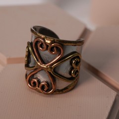 Brutalist Mixed Metal Ring Size 7 — Christian Copper and Brass Scrollwork Cross