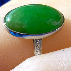 Original EARTH MINED Imperial Jadeite JADE Deco Engagement Ring PLATINUM DIAMOND