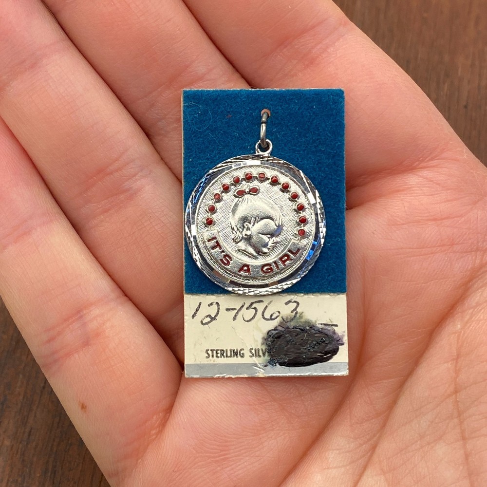Vintage Griffith 925 Sterling Silver “It’s A Girl” Baby Profile Pendant Charm