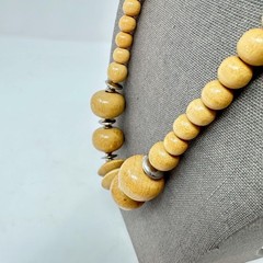 Vintage Boho Natural Wood Bead Statement Necklace 26″ Chunky Earthy – 70s Vibe