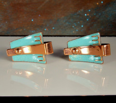 MATISSE SCULTURA Blue Enamel Signed Set 1950s Wearable Art Abstract Modern 96.6g