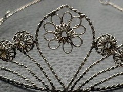 Vintage Spun Silver Tone Metal Flower Tiara Headdress Filigree Design