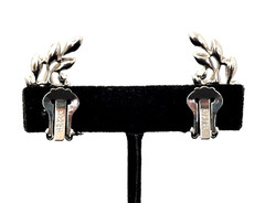 Vintage Signed BOGOFF Silver Tone CLEAR Rhinestone CLIMBER Clip Earrings 1.25″ L