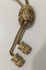 Vintage 1950s Selro Selini Princess Face Slide Bolo Necklace Gold Tone Statement