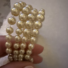 Antique Faux Pearl Wire Cuff Wrap Bracelet Four Row Fits All Sizes Wrist