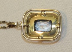 Antique Art Deco 835 Silver & Blue Spinel Pendant Necklace 19 1/2″ Snail Chain