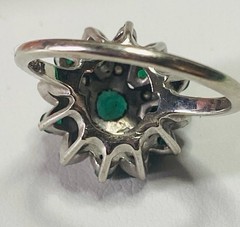 Vintage 14K White Gold Diamond And Columbian Emerald Ring