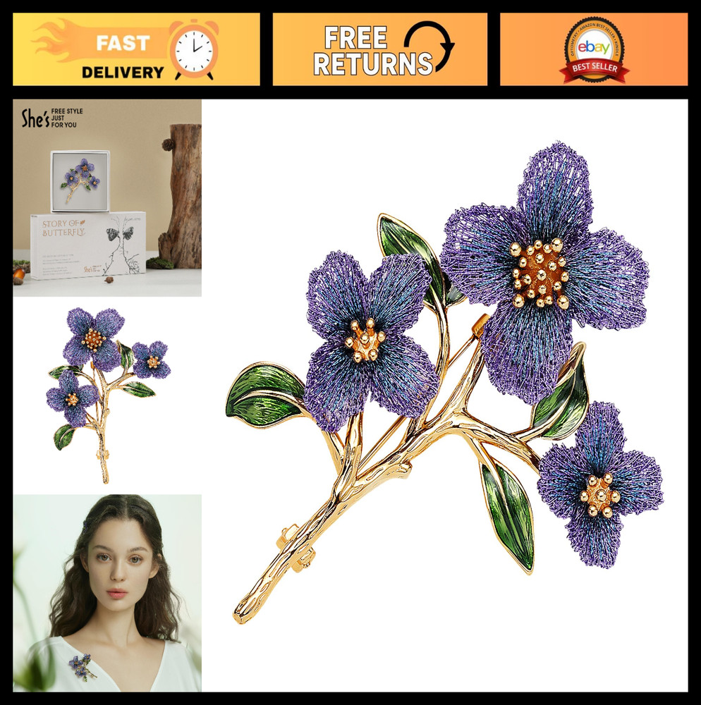 Handmade Floral Brooch – Gold Thread Embroidered, Enamel Leaf, Vintage Botanical