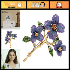 Handmade Floral Brooch – Gold Thread Embroidered, Enamel Leaf, Vintage Botanical