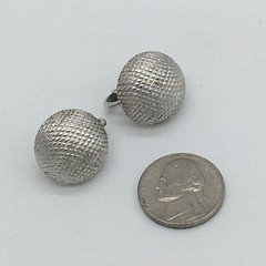 Vintage Signed TRIFARI Crown Silver Tone Textured Round Shape Clip-On Earrings