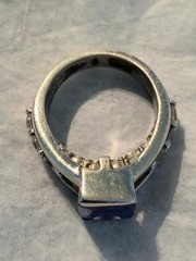 VINTAGE KC 925 STERLING SILVER & BLUE CUBIC ZIRCONIA STATEMENT RING SIZE 5