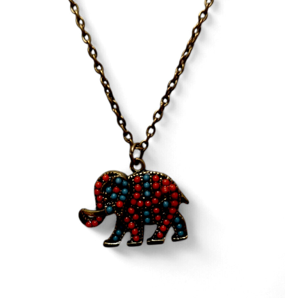 Dainty Festival Boho Elephant Black Red Drop Pendant Everyday Necklace 19″