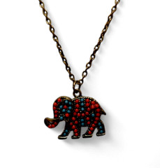 Dainty Festival Boho Elephant Black Red Drop Pendant Everyday Necklace 19″