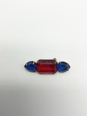 Vintage 1980s Deco red and blue faceted glass Brooch Pin!!Y1