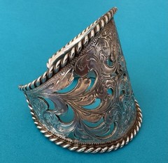 RARE Vintage 925 Sterling Silver Horse Brand Open Filigree Tapered Cuff Bracelet