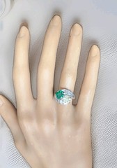 2.28ct. Platinum Vintage Art Deco Natural Emerald Diamond Toi Et Moi Ring GIA